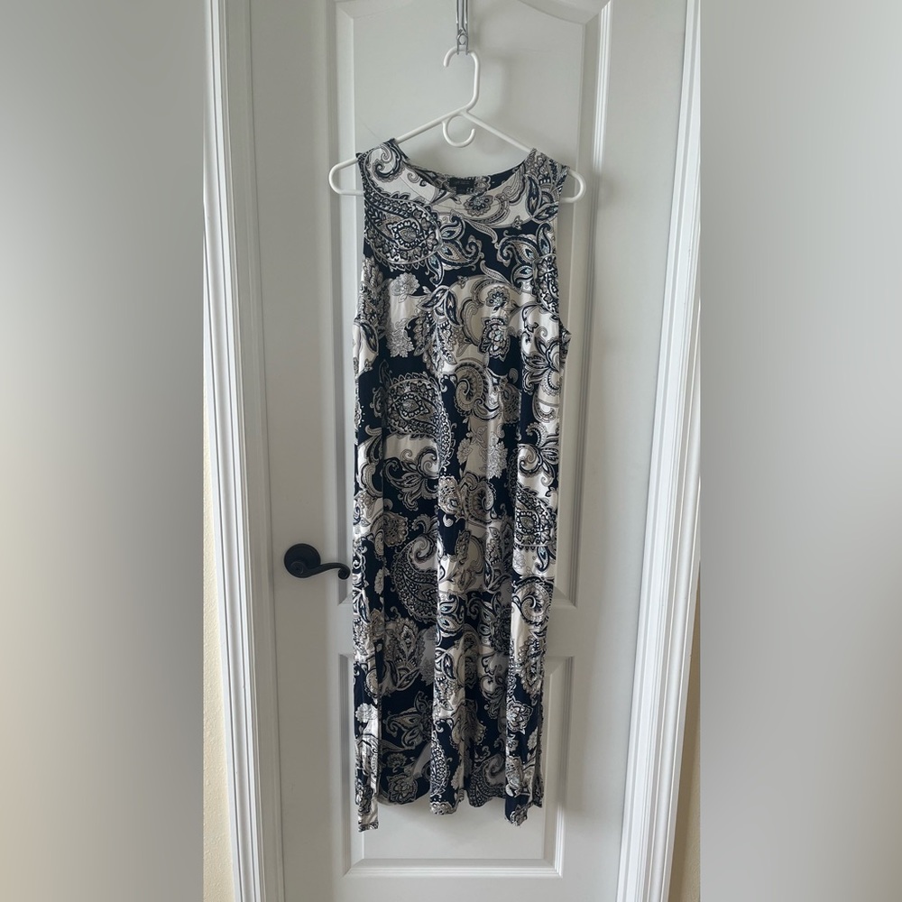 J.Jill Wearever Collection Blue and White Paisley Maxi Dress Petite XL